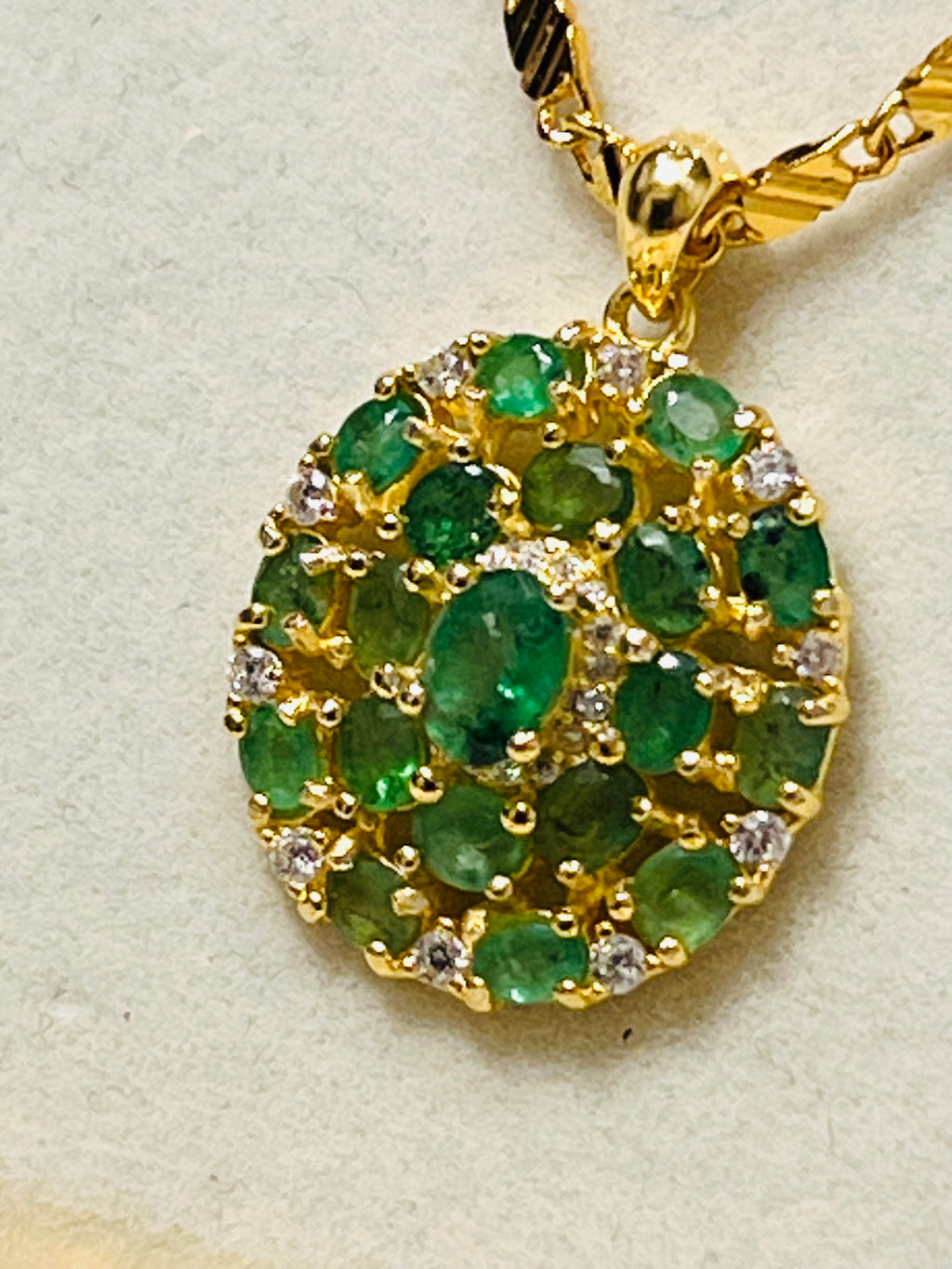 Natural Emerald Flower Cluster Pendant – 18K Gold Vermeil Sterling Silver
