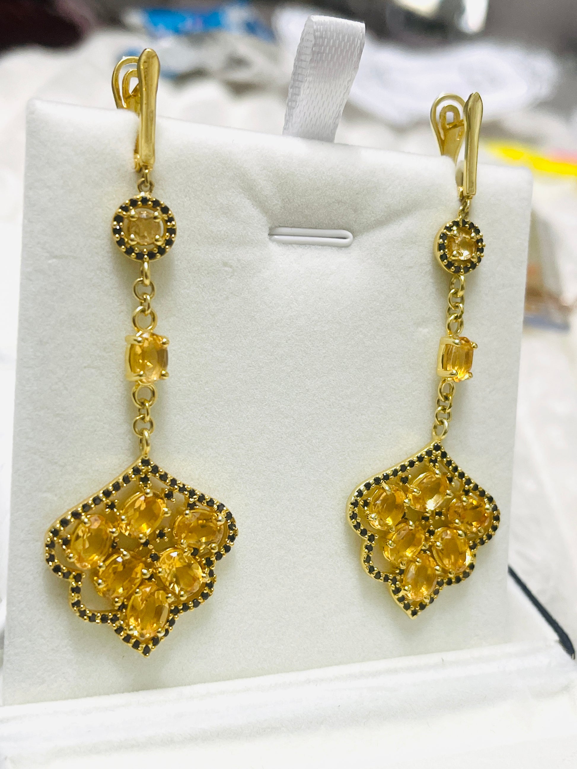 Handmade Natural Citrine and Spinel Long Fancy Earrings