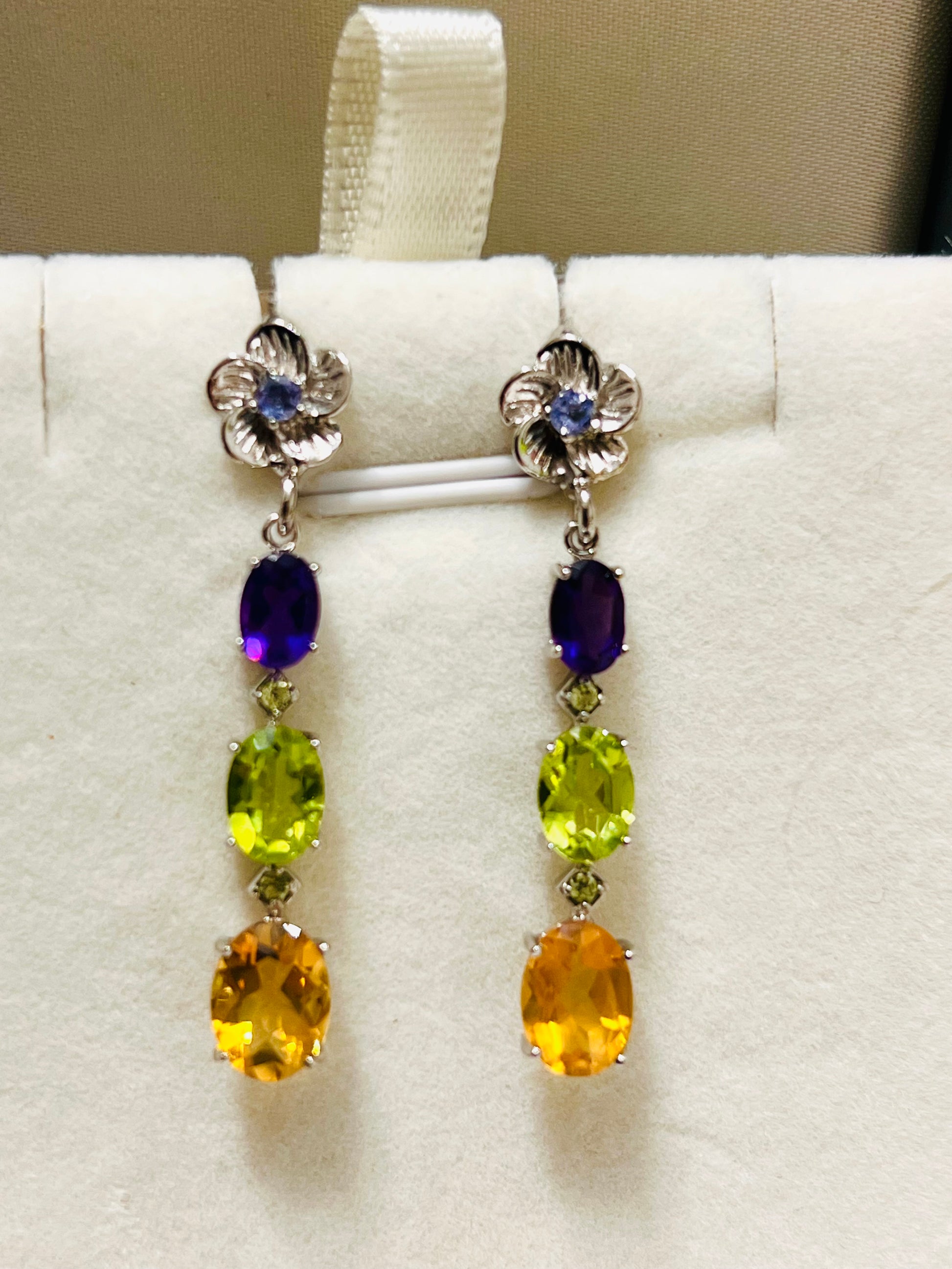 Handmade Natural Citrine, Peridot and Amethyst Drop Earrings