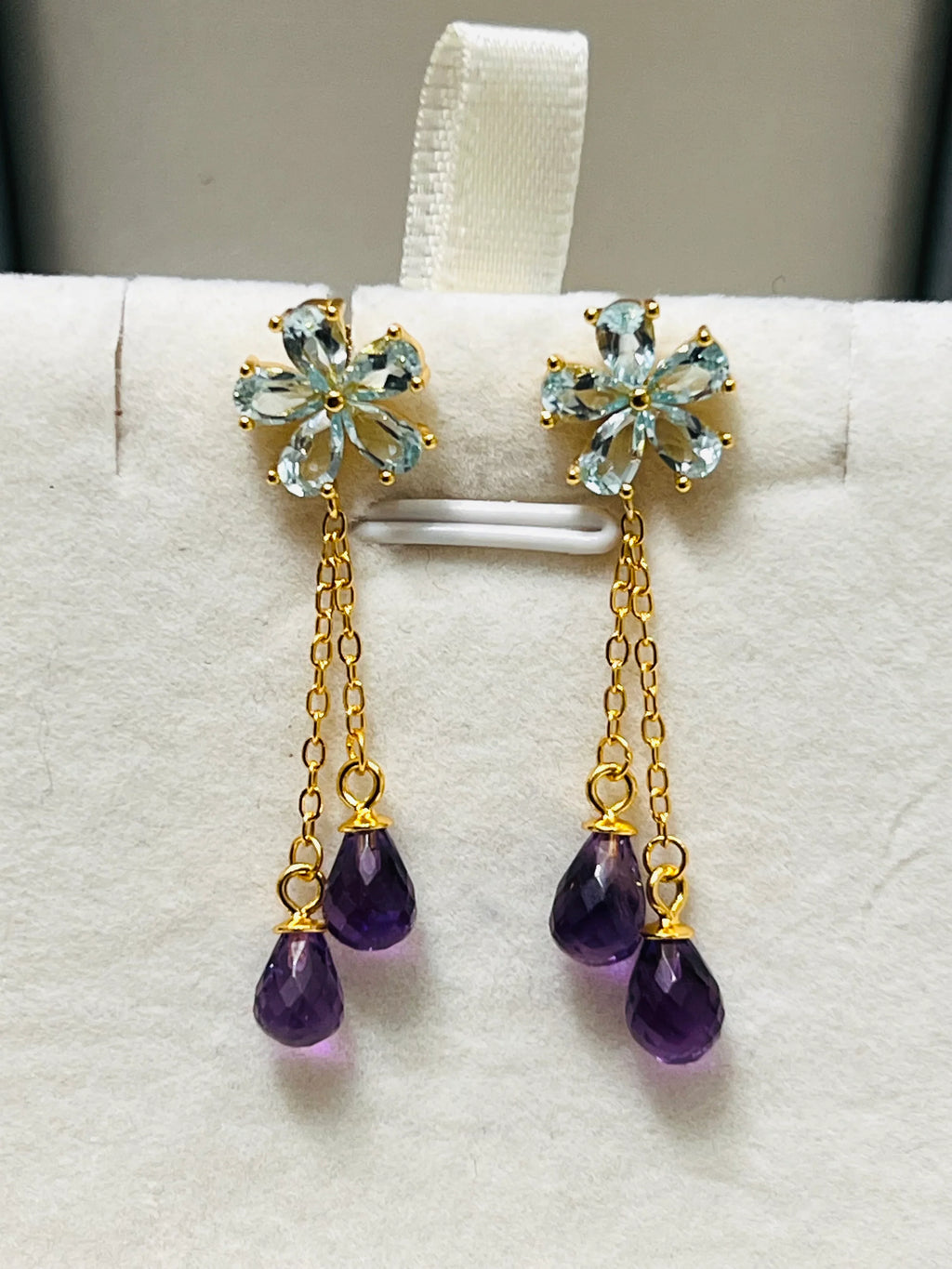 Handmade Unique Topaz and Amethyst Drop Earrings