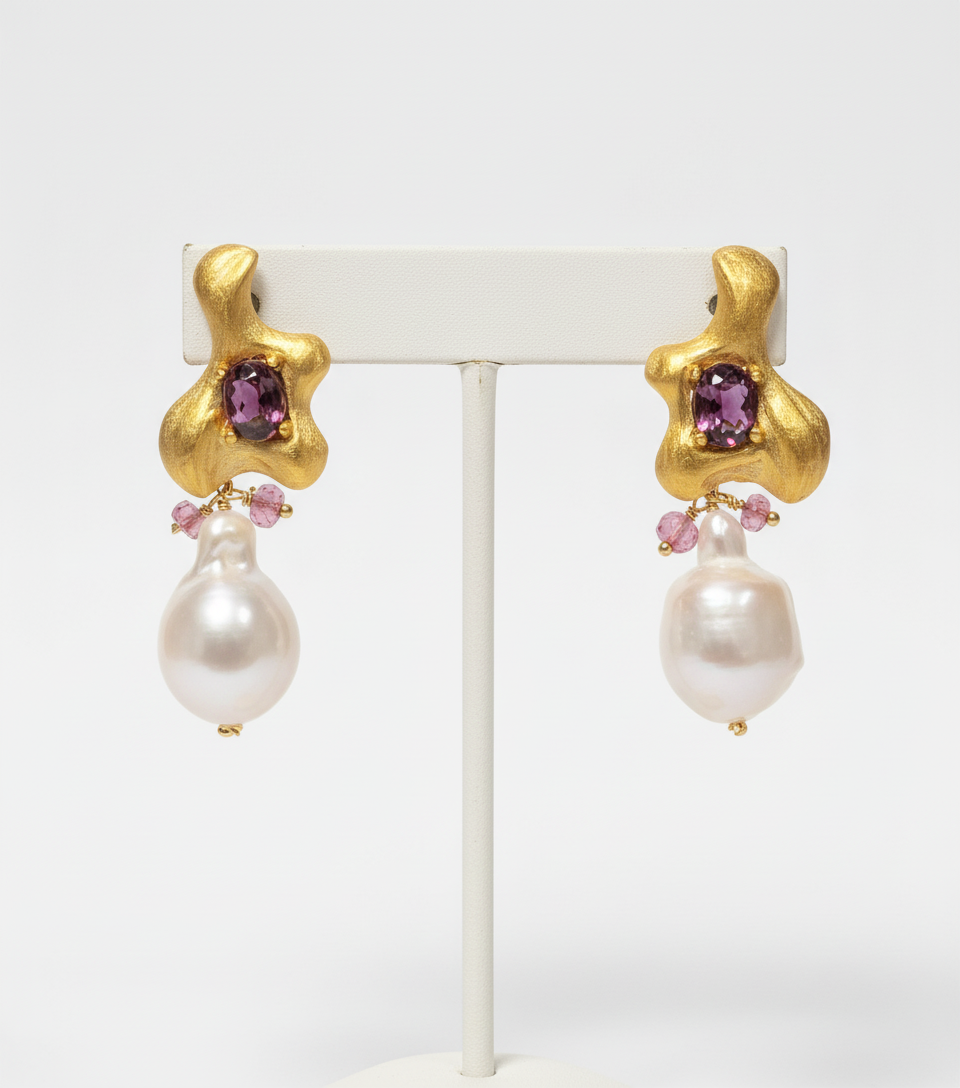 Handmade South Sea Baroque Pearl and Ruby earrings