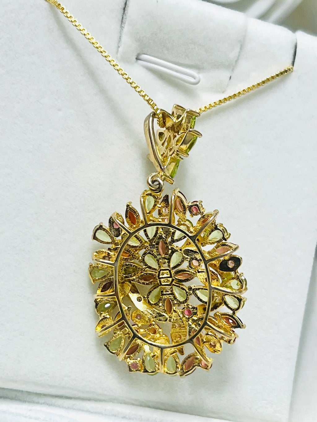Handmade Peridot & Rhodolite Garnet Floral Statement Necklace
