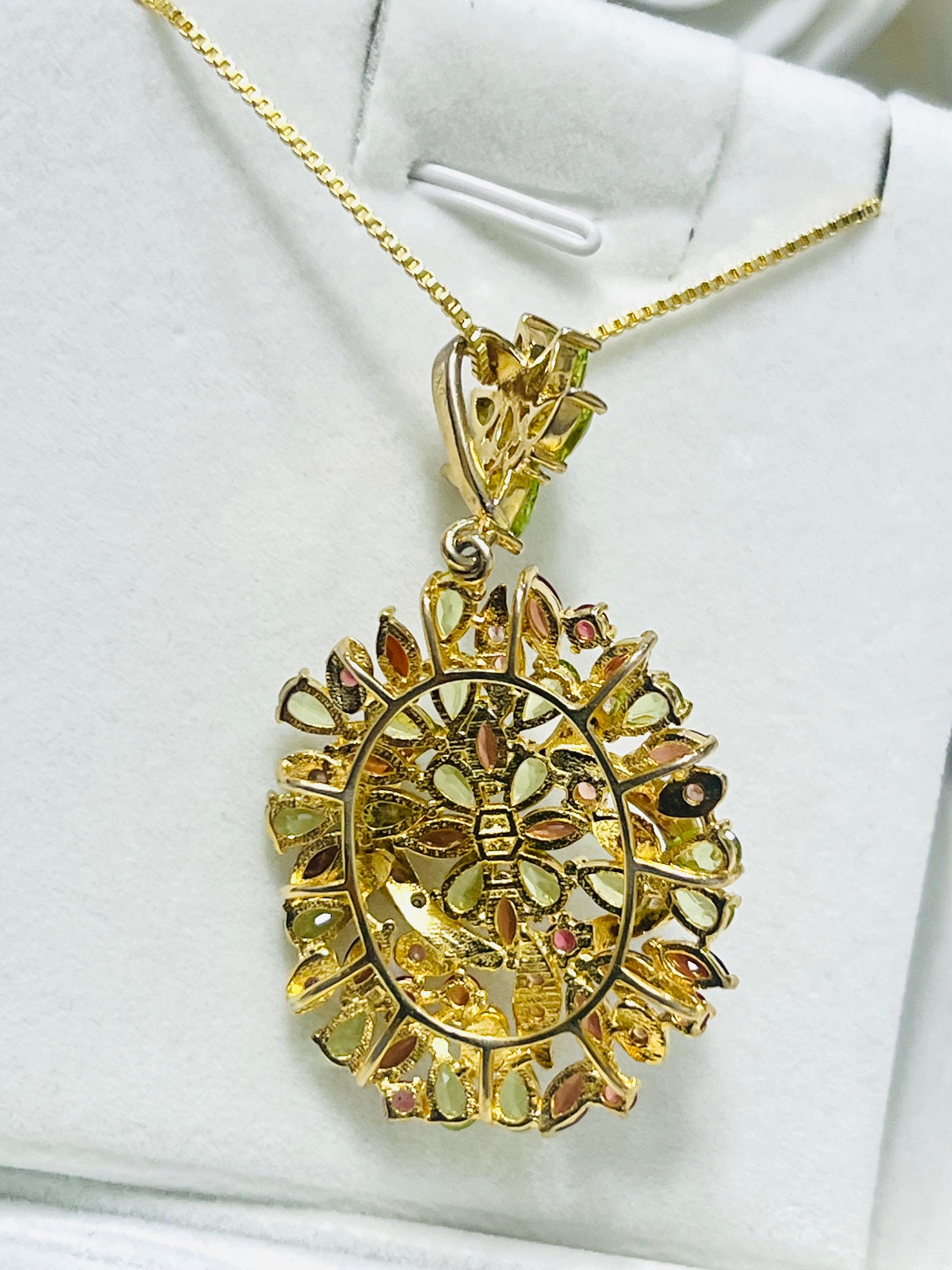 Handmade Peridot & Rhodolite Garnet Floral Statement Necklace