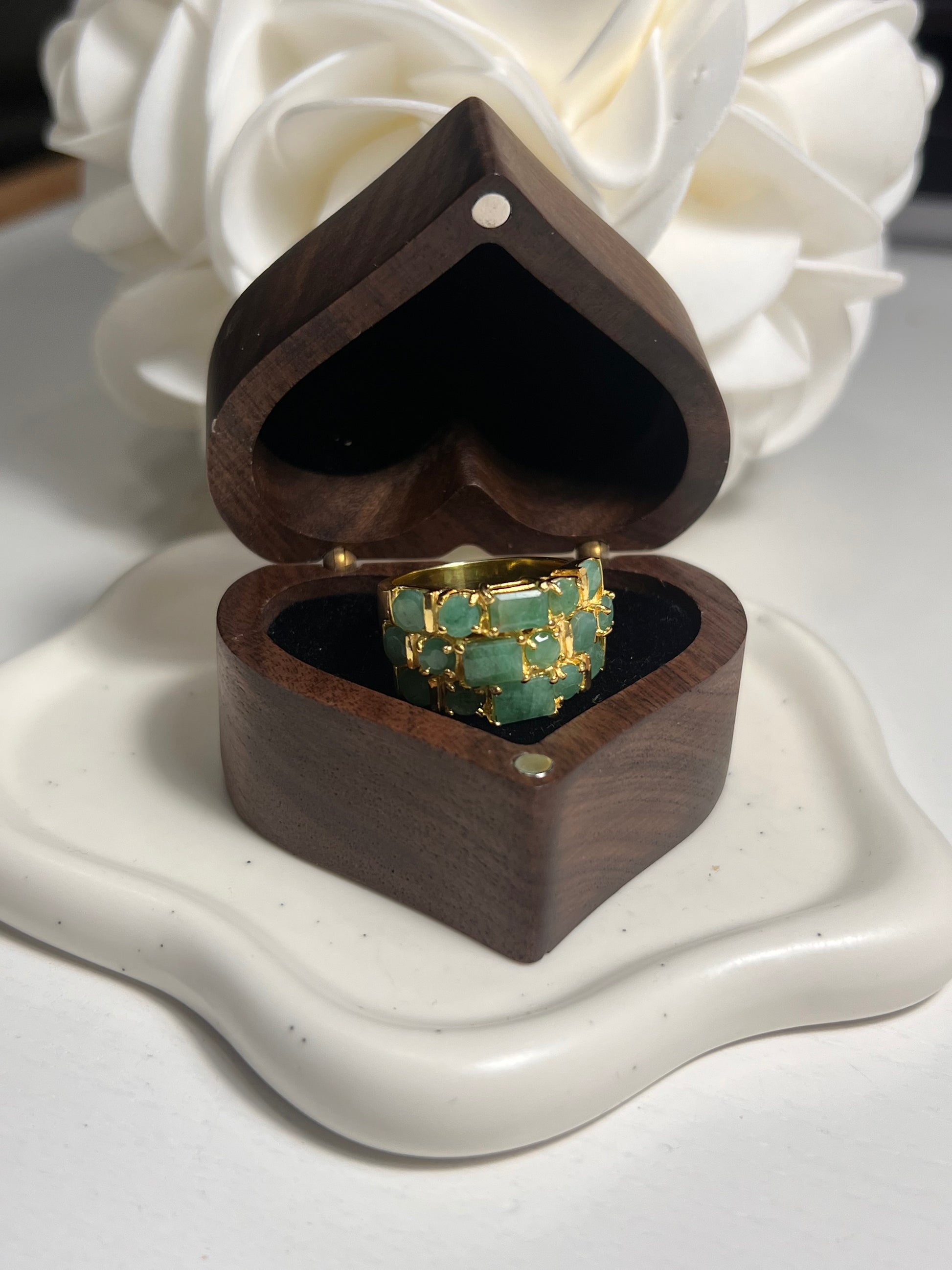 Natural Zambian Emerald Multi Row Ring
