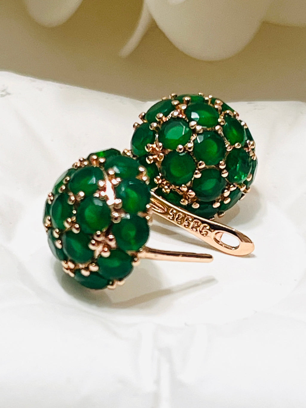 Rolled Gold Emerald Dome Earrings