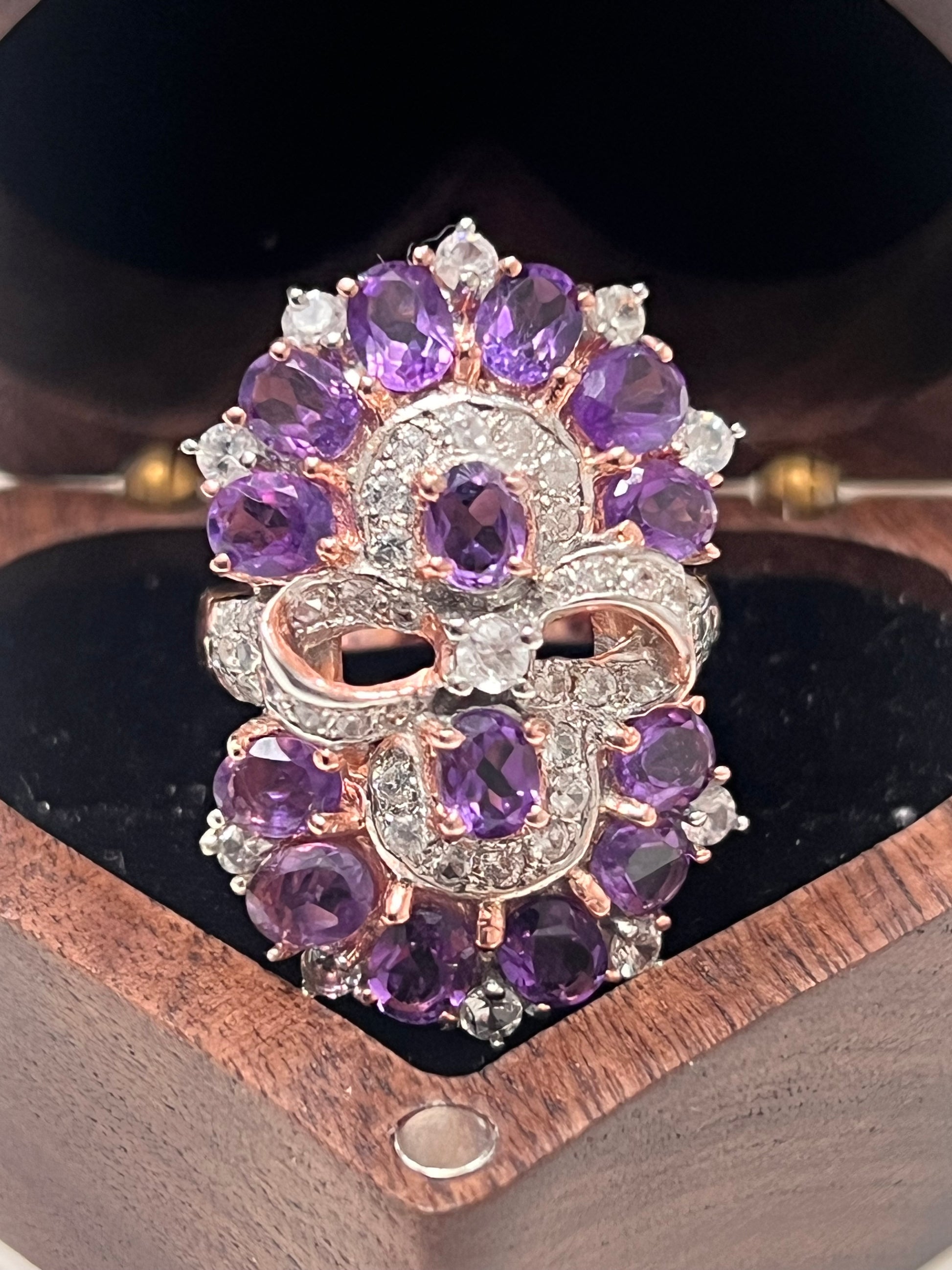 Handmade genuine Amethyst and diamond Ring