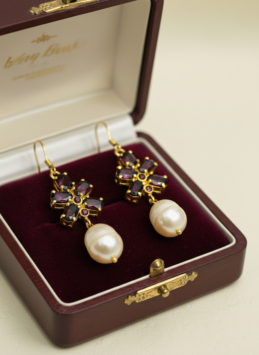 Handmade Rhodolite Garnet and Pearl Earrings
