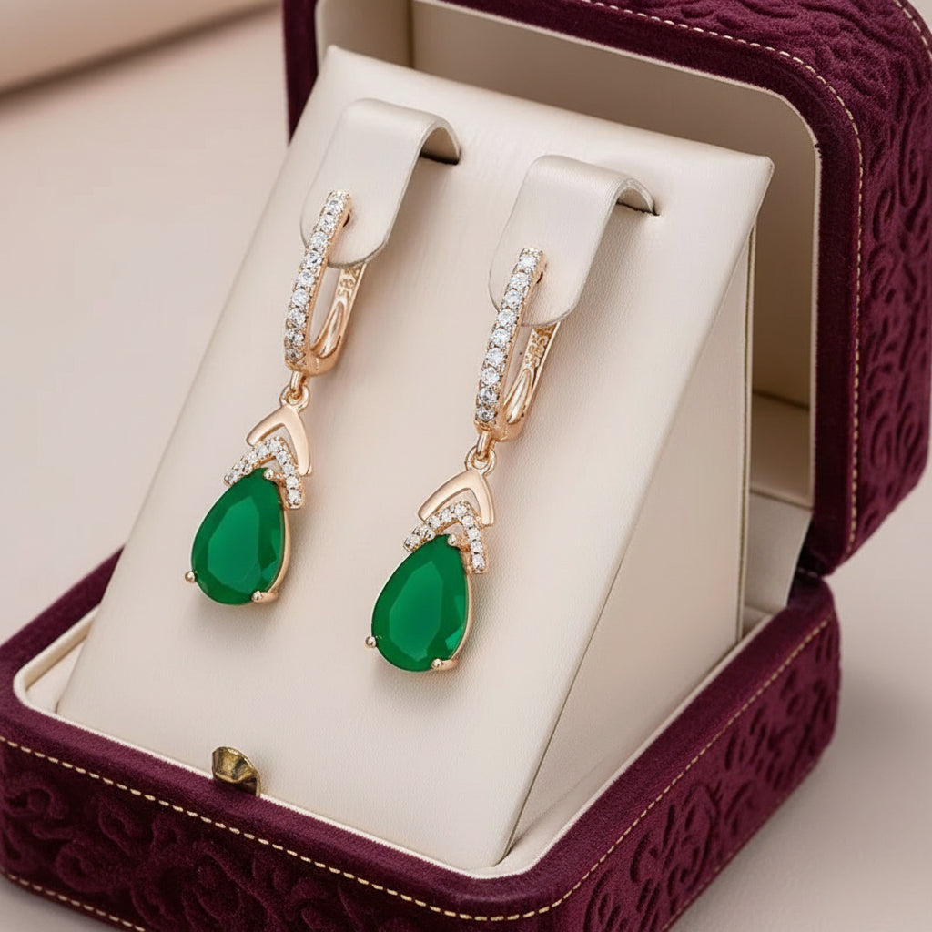 14k Rolled Gold Emerald Drop Earrings