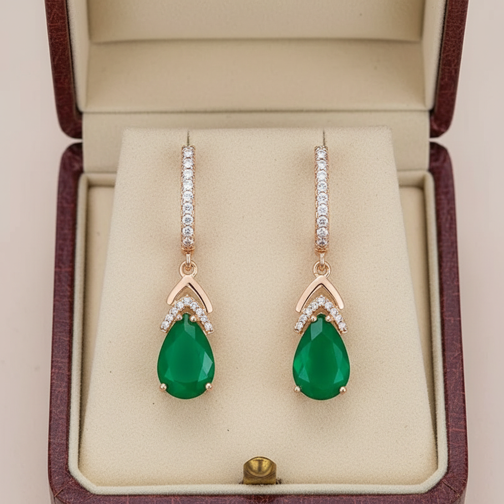 14k Rolled Gold Emerald Drop Earrings