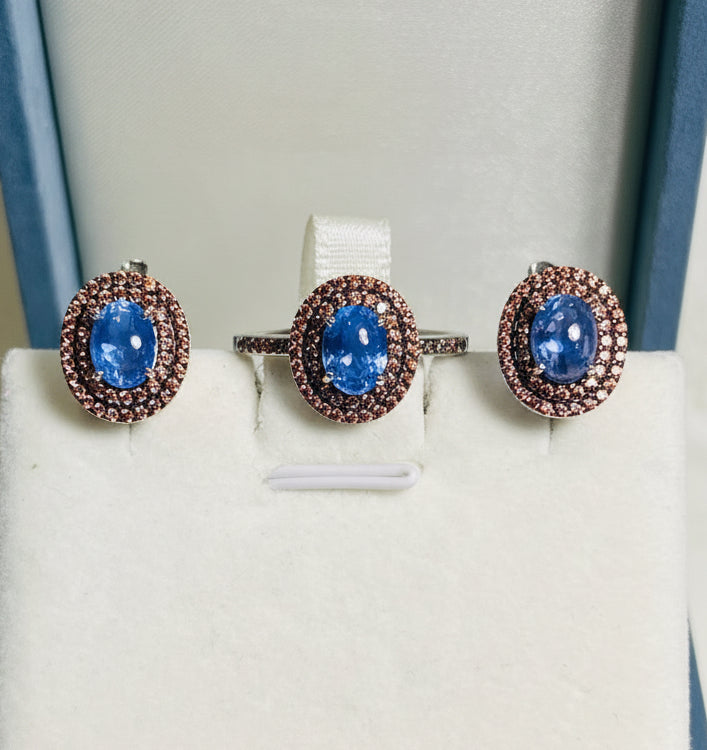 Handmade Natural Tanzanite and Sapphire set