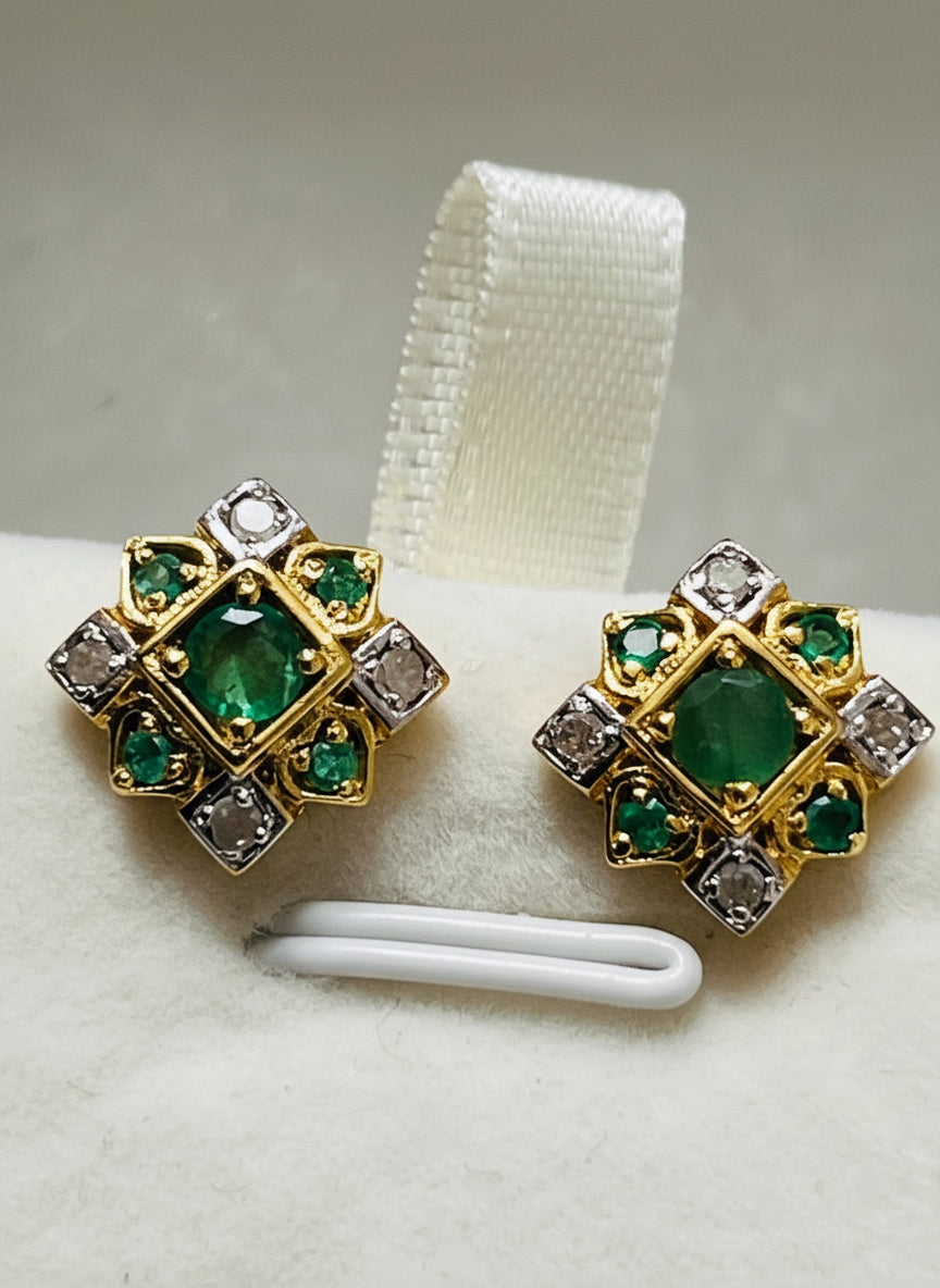 Two-Toned Emerald & Diamond Earrings