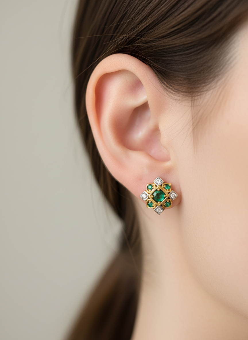 Two-Toned Emerald & Diamond Earrings