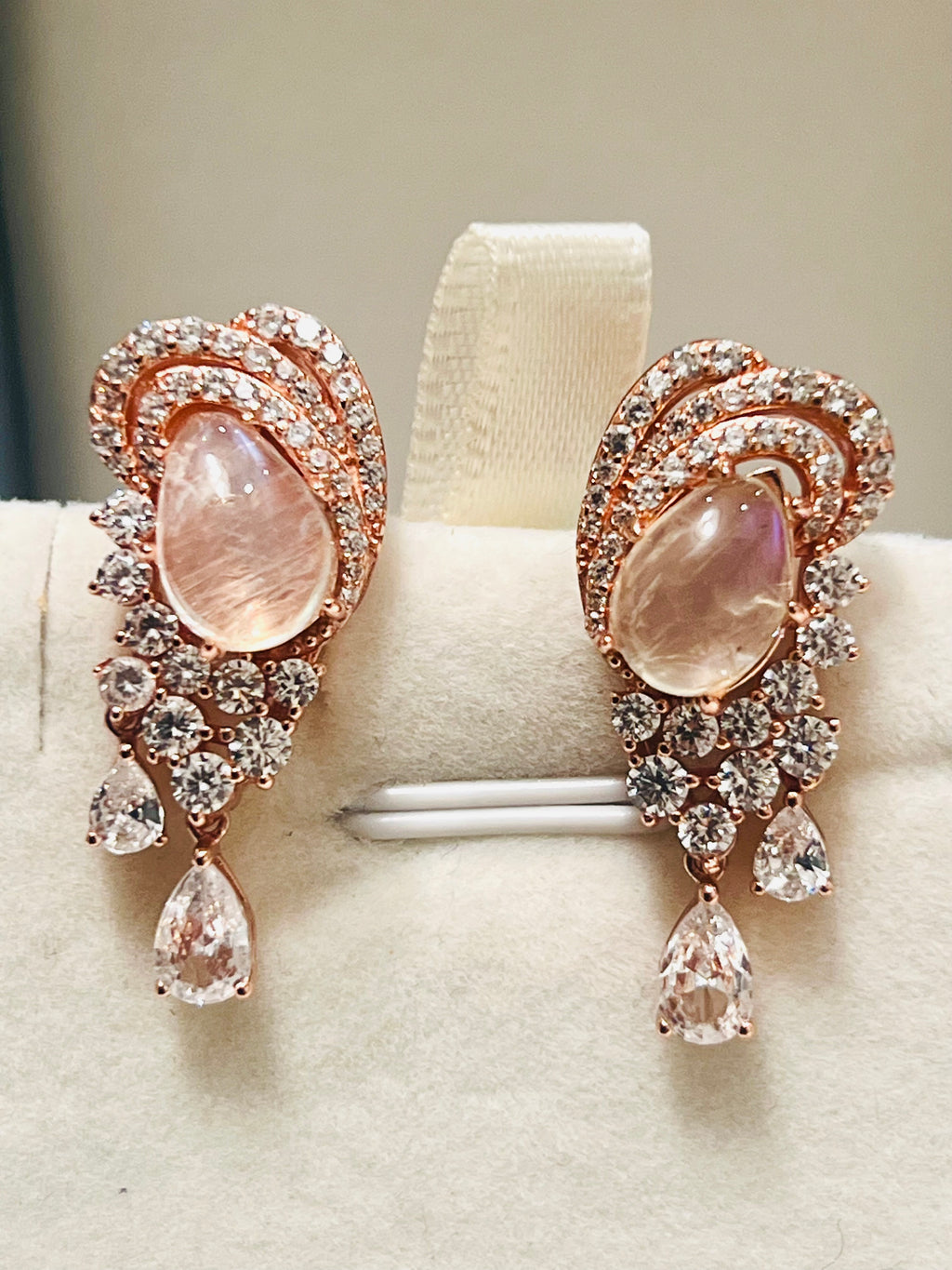 Full Moon Glow White Sapphire & Moonstone Earrings – Handmade