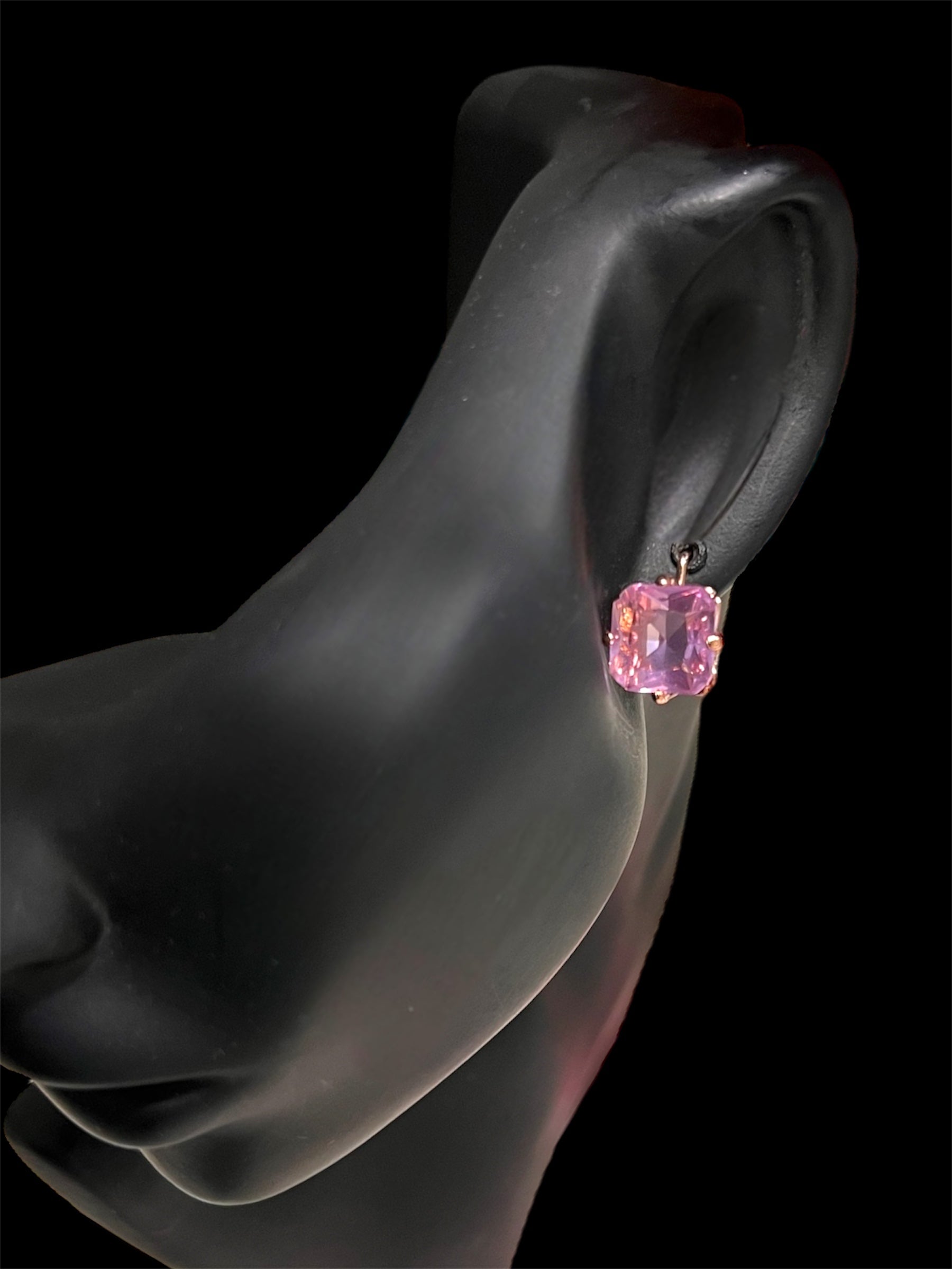 14K Rolled Gold Pink or Blue Topaz Minimalistic Square Drop Earrings