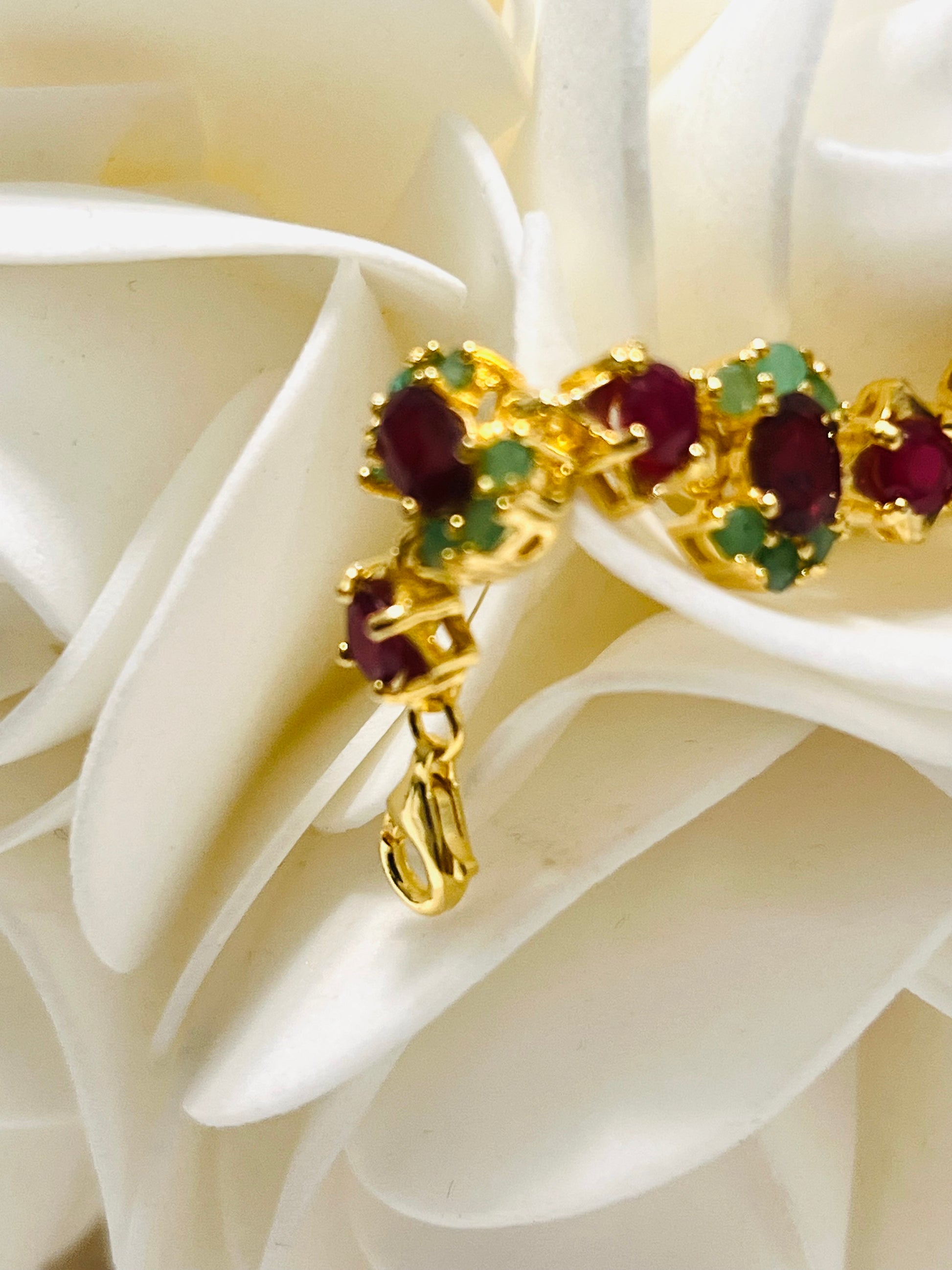 Genuine Ruby and Emerald Bracelet in 14k Gold over sterling silver