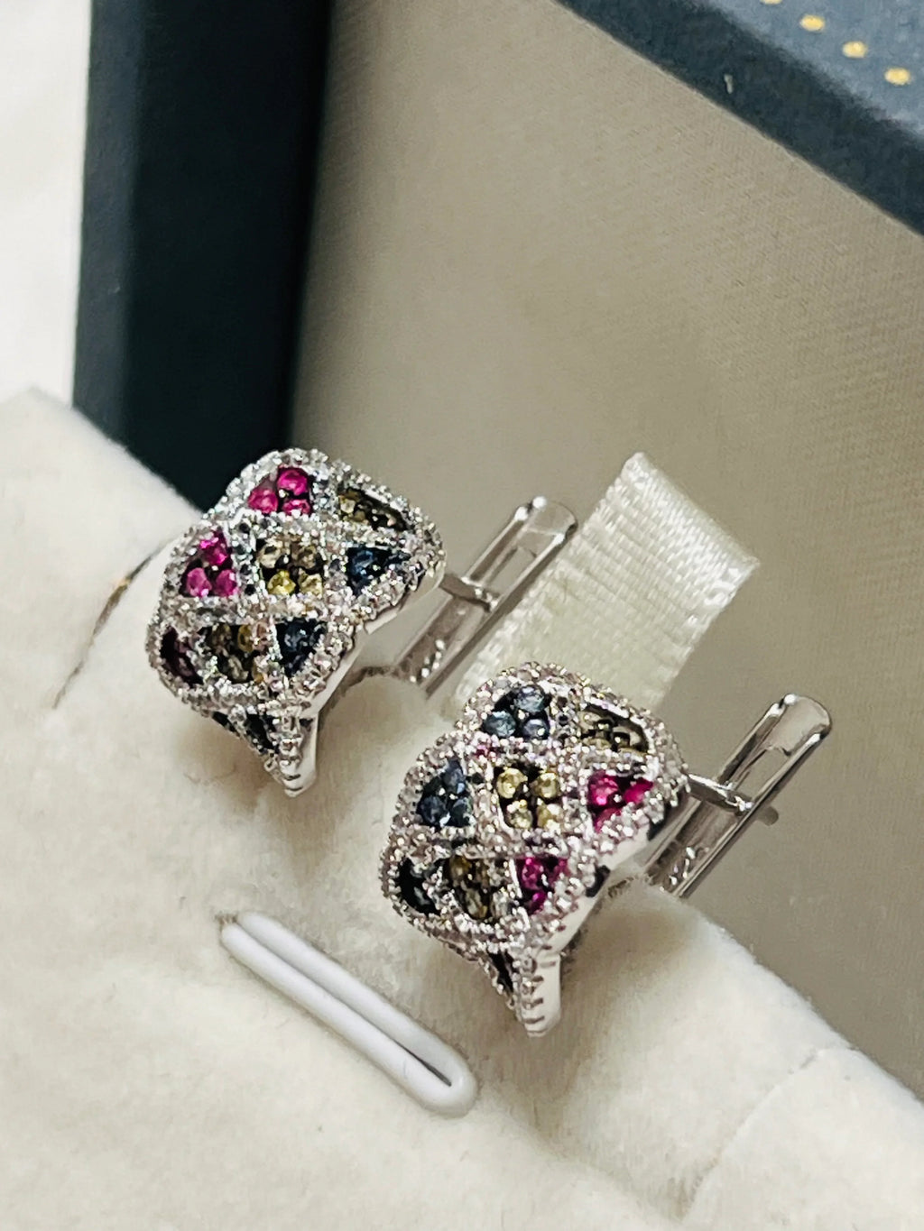 Geometric Multi-Color Sapphire Earrings