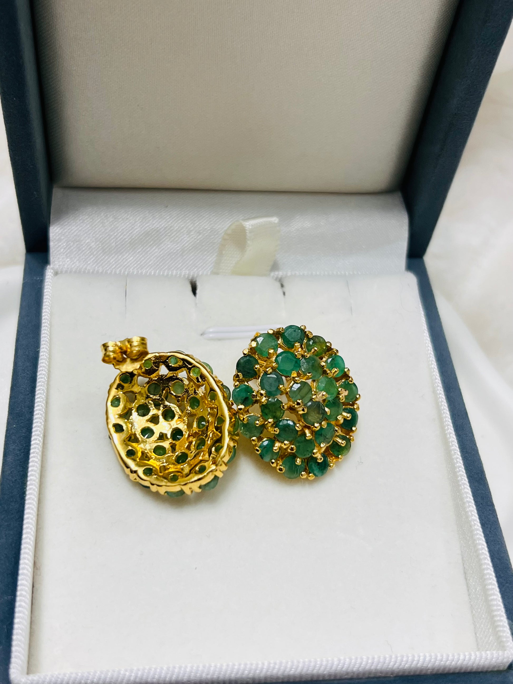 Handmade Natural Emeralds Cluster Earrings