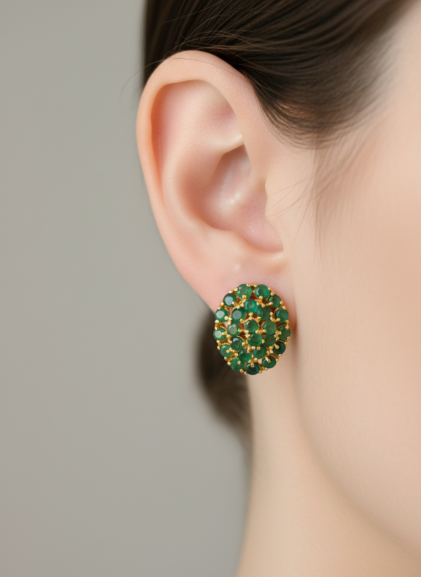 Handmade Natural Emeralds Cluster Earrings