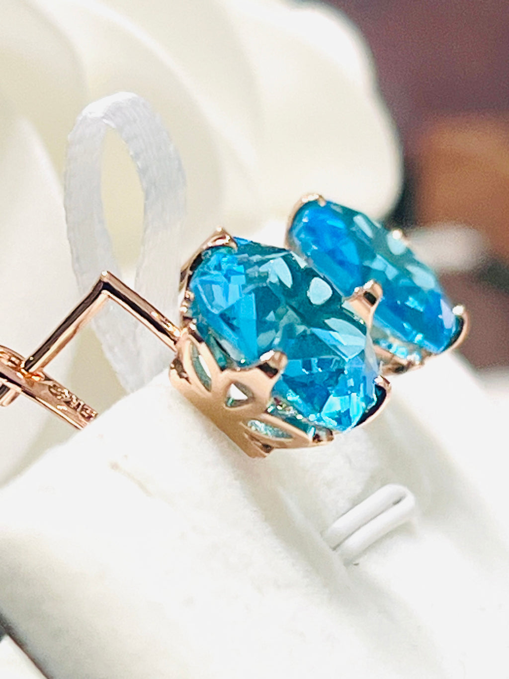 14K Rolled Gold Pink or Blue Topaz Minimalistic Square Drop Earrings