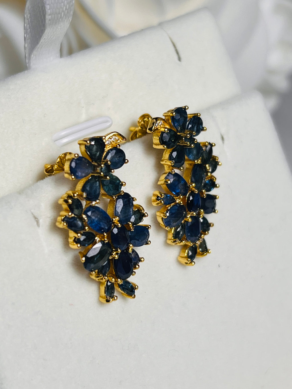 Handmade Ceylon Sapphires Earrings in 18k Gold Vermeil over Sterling silver