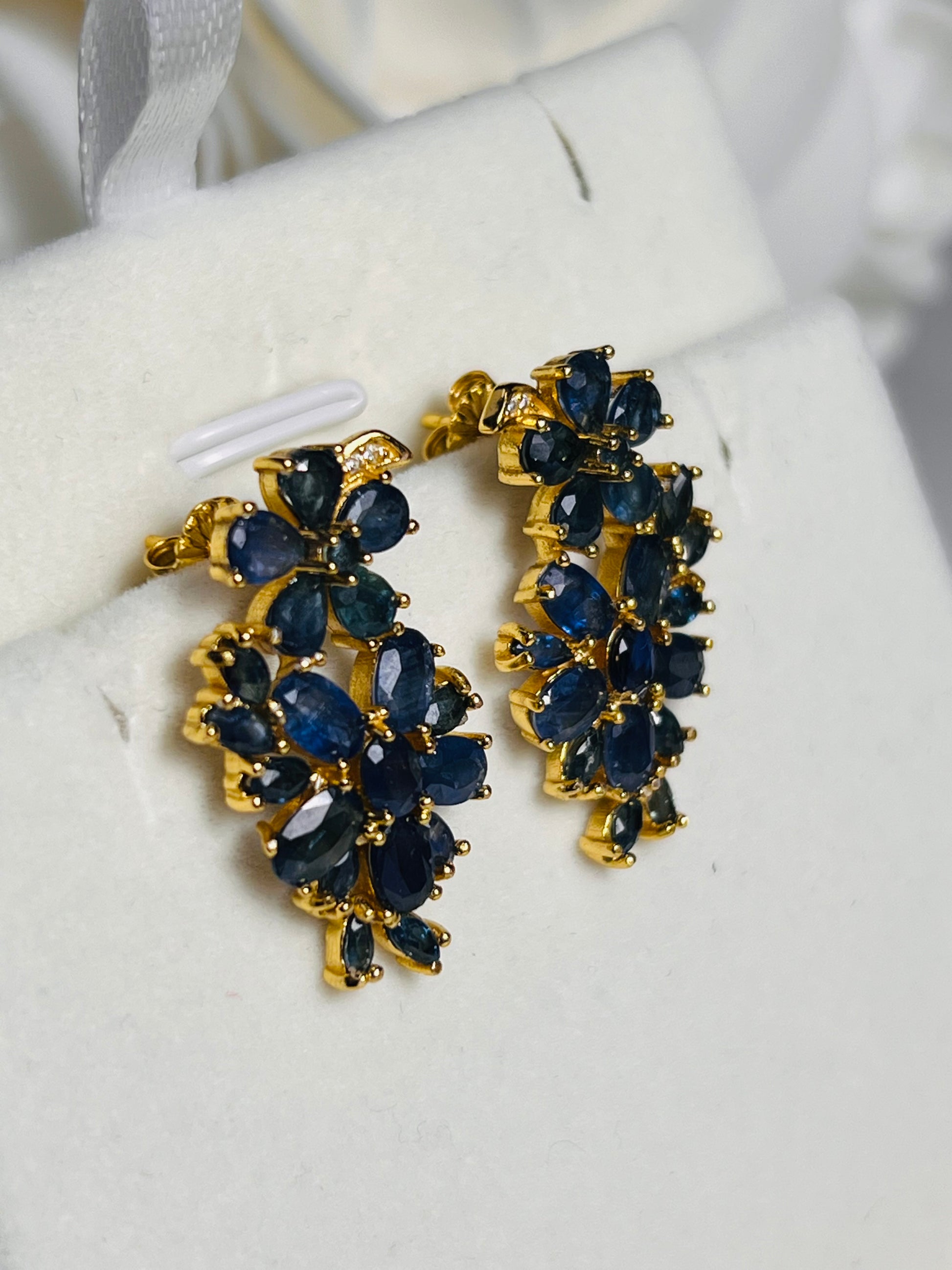Handmade Ceylon Sapphires Earrings in 18k Gold Vermeil over Sterling silver