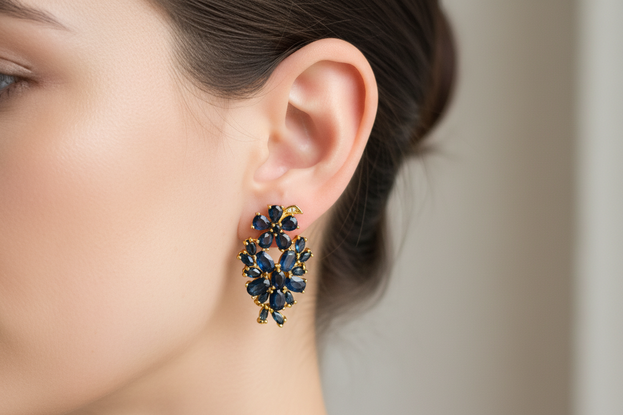 Handmade Ceylon Sapphires Earrings in 18k Gold Vermeil over Sterling silver