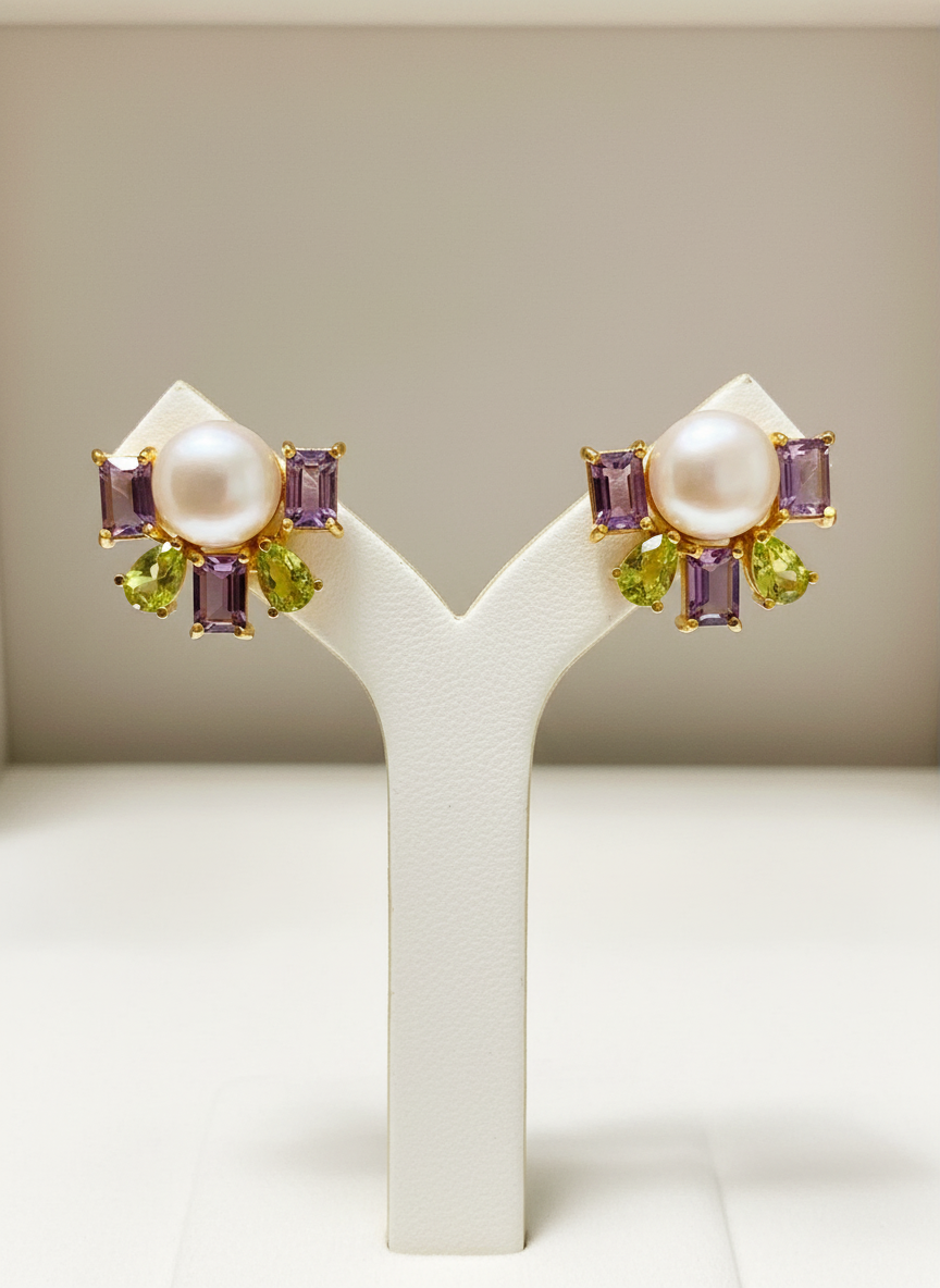 Go for Baroque: Natural Peridot, Amethyst and South Sea Pearl Earrings