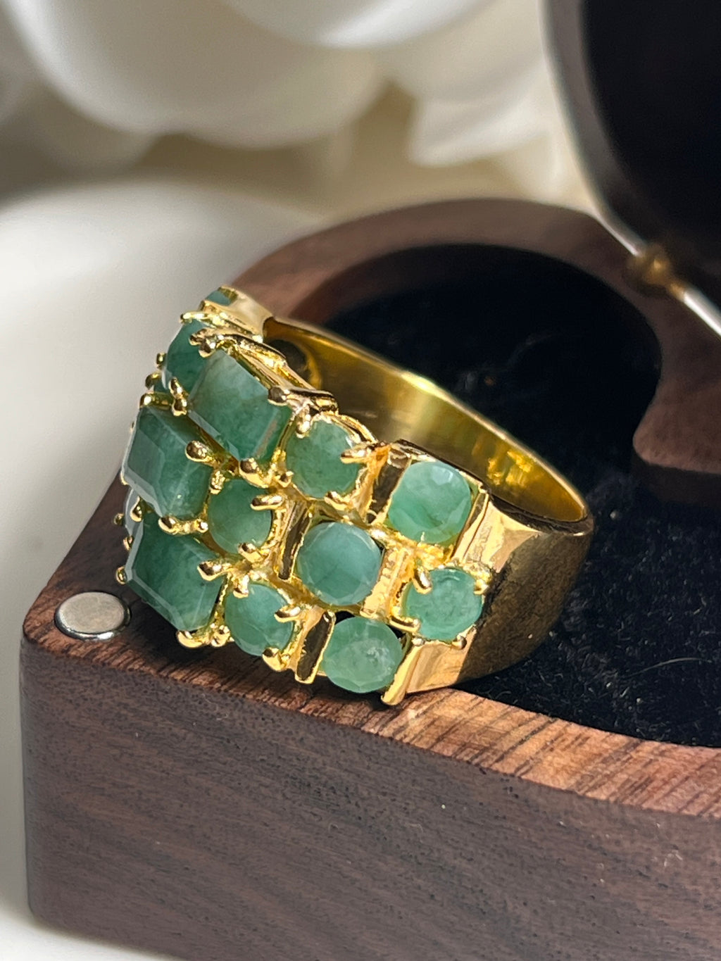 Natural Zambian Emerald Multi Row Ring