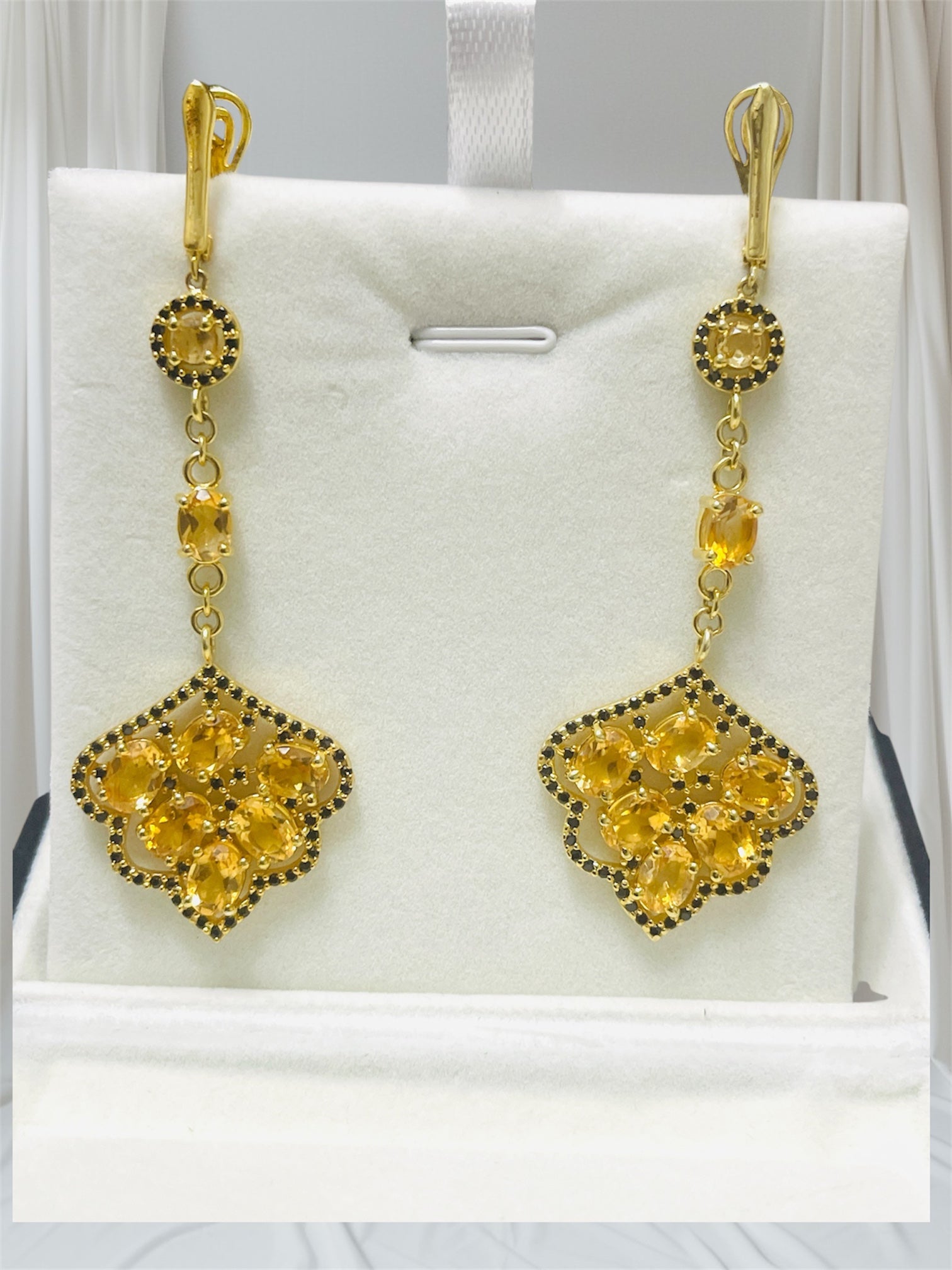 Handmade Natural Citrine and Spinel Long Fancy Earrings