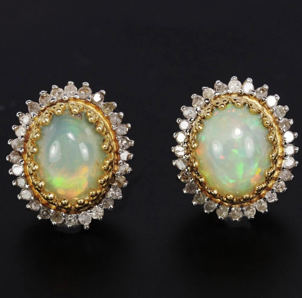 Natural Fire Opal and Natural Diamond Stud back Earrings