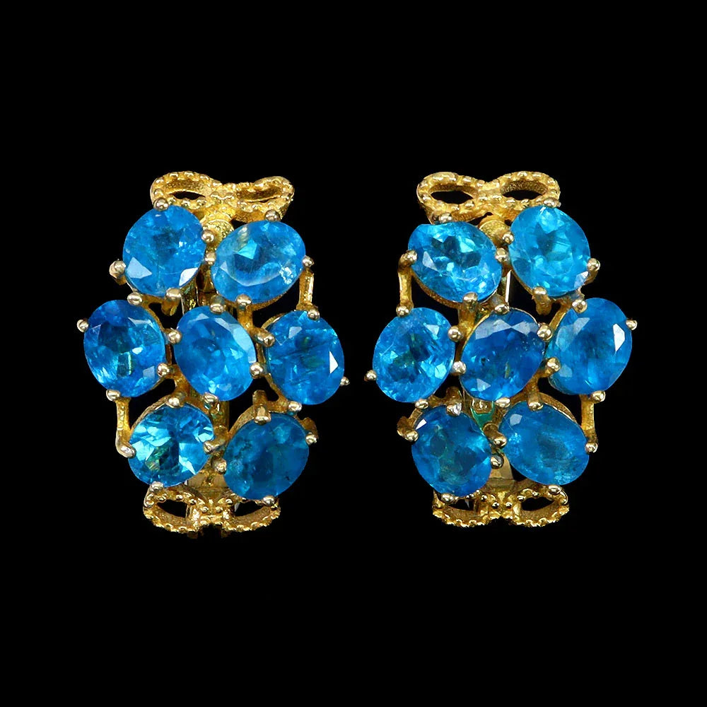 Handmade Rare Natural Blue Apatite Earrings in Palladium Silver with 14K Gold Vermeil