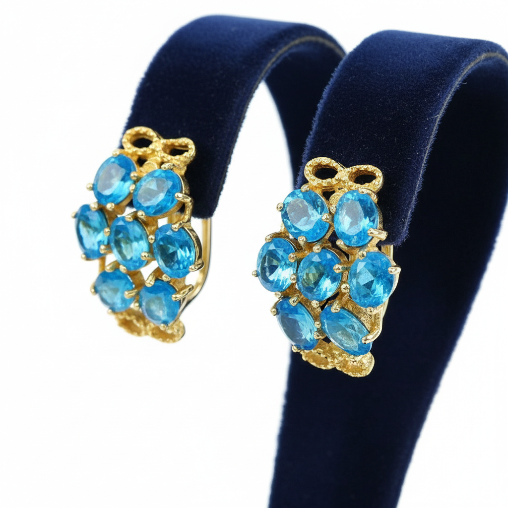 Handmade Rare Natural Blue Apatite Earrings in Palladium Silver with 14K Gold Vermeil