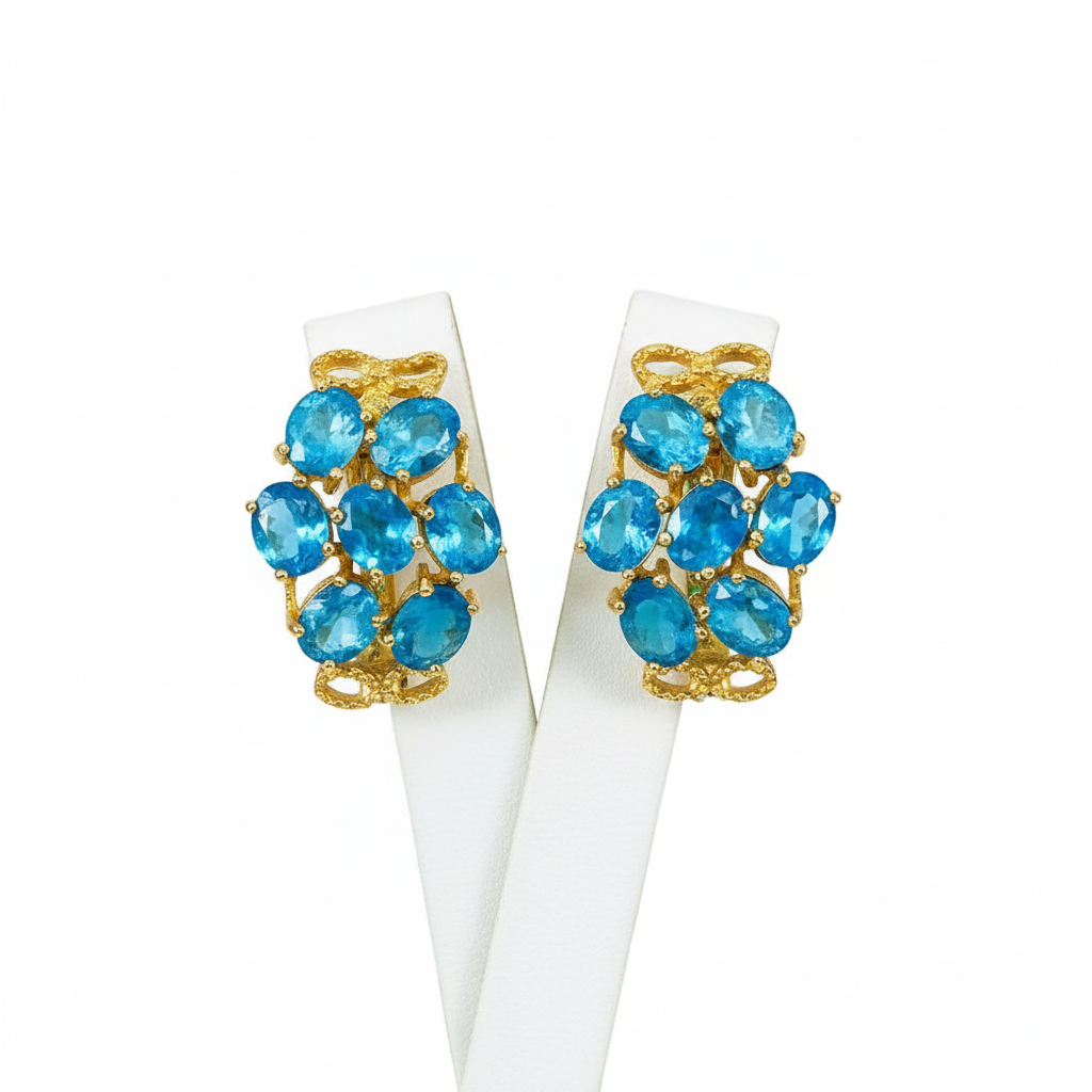 Handmade Rare Natural Blue Apatite Earrings in Palladium Silver with 14K Gold Vermeil