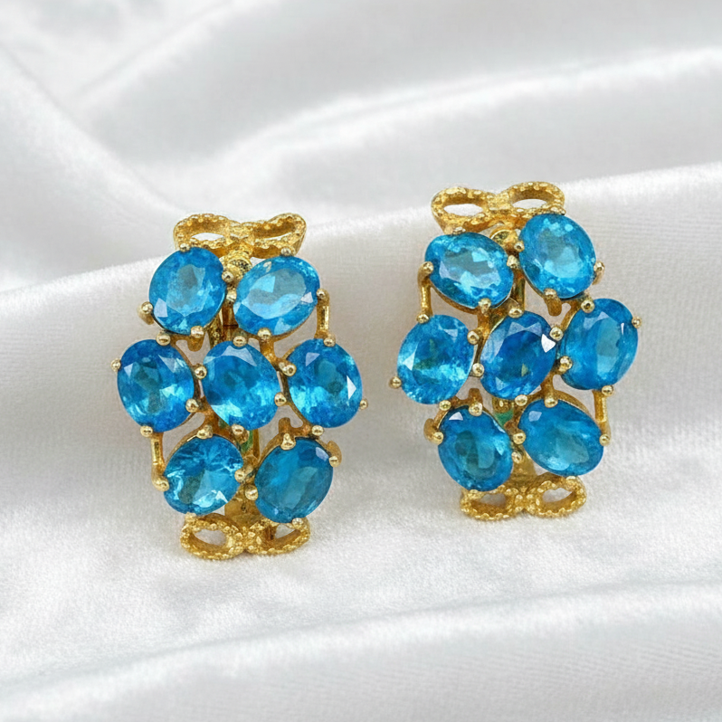 Handmade Rare Natural Blue Apatite Earrings in Palladium Silver with 14K Gold Vermeil