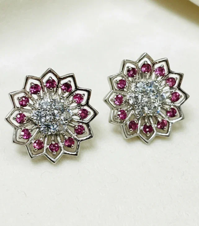 Handmade Aquamarine & Rhodolite Garnet Floral Earrings
