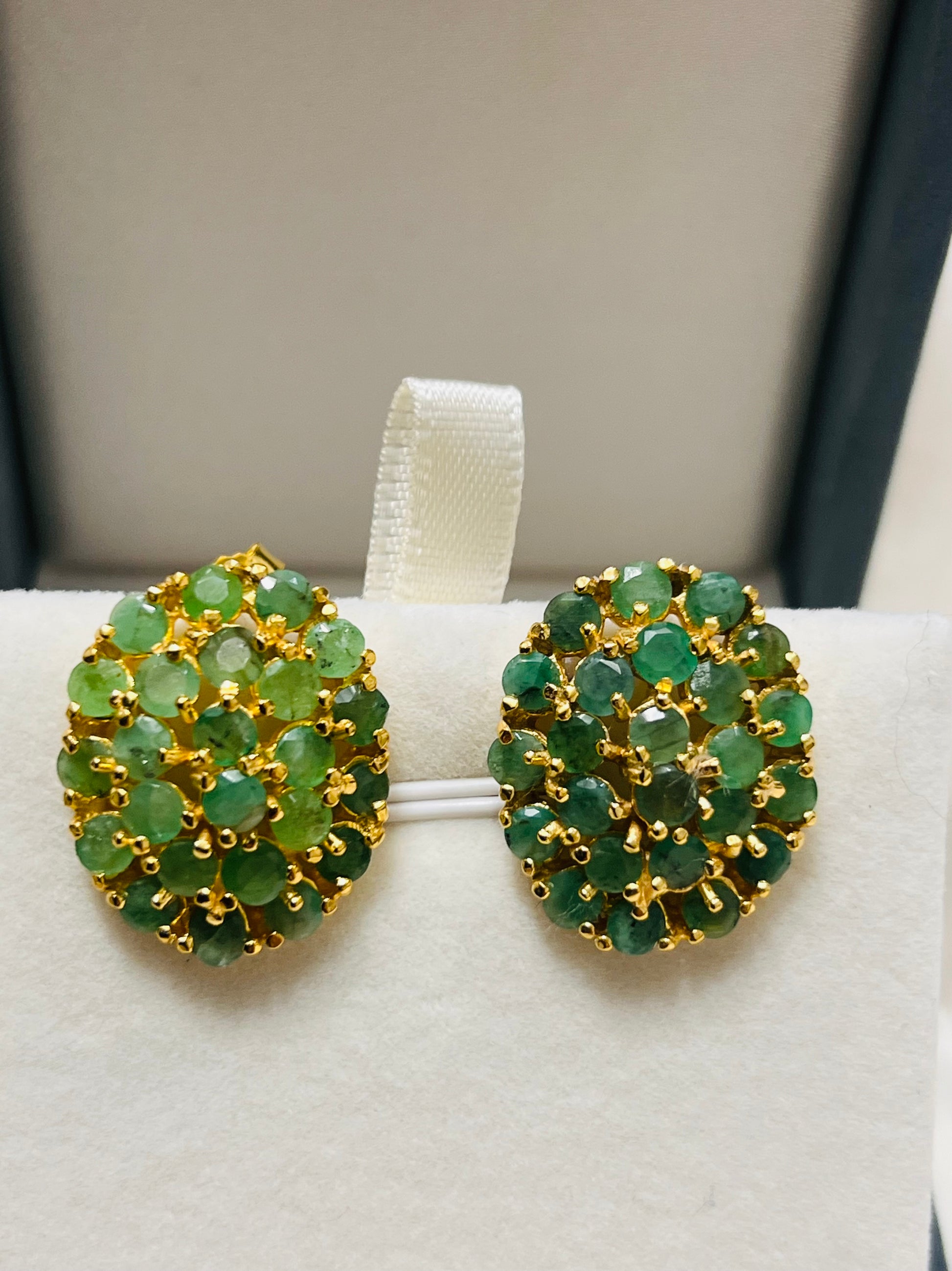 Handmade Natural Emeralds Cluster Earrings
