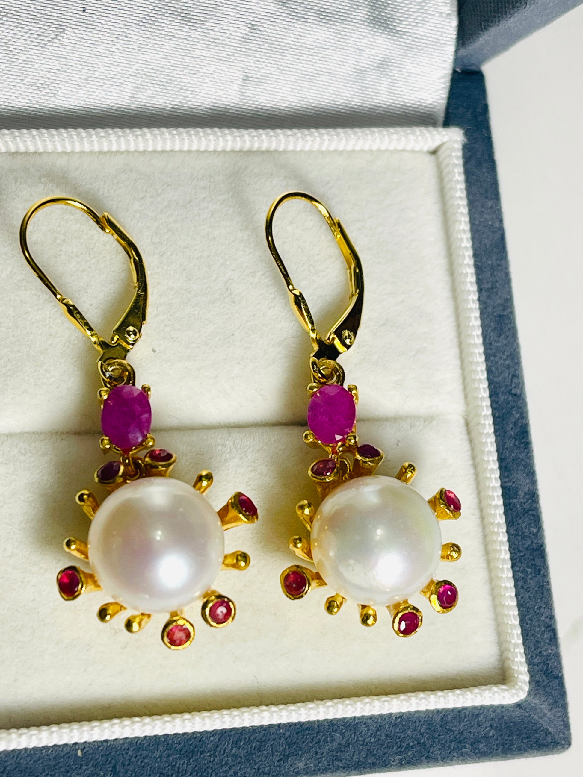 Genuine Rubies and Freshwater Pearl Handmade earrings