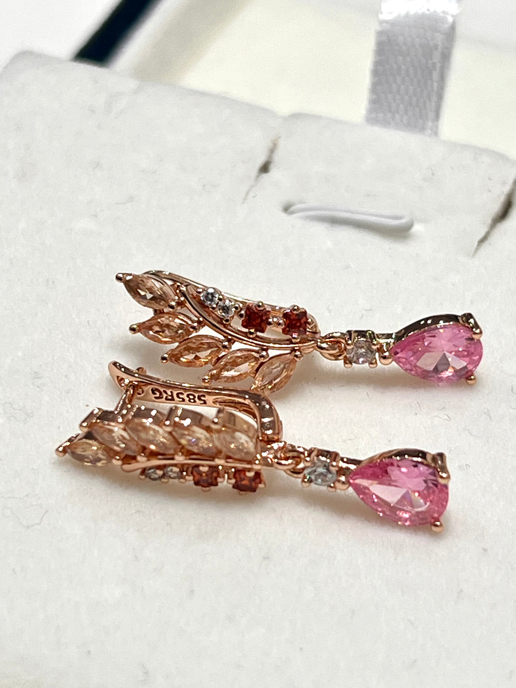 14k Rolled Gold Pink and Champagne Sapphires Drop Earrings
