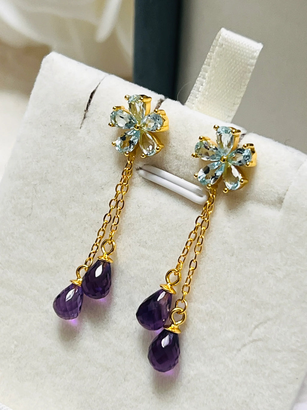 Handmade Unique Topaz and Amethyst Drop Earrings