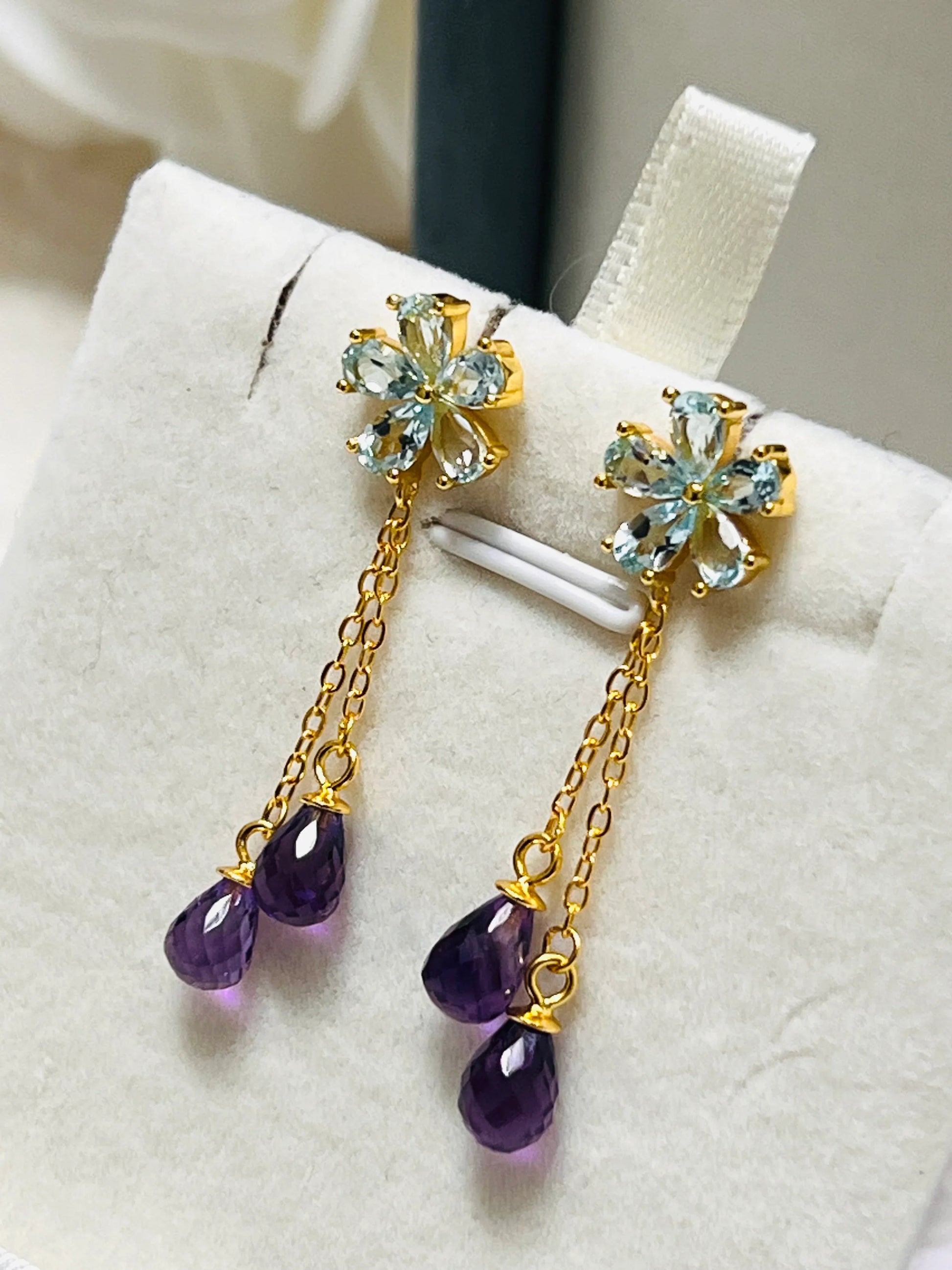 Handmade Unique Topaz and Amethyst Drop Earrings
