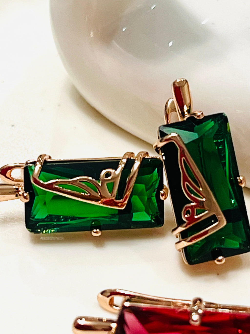 14k Rose Gold-filled Earrings Emerald Glamour