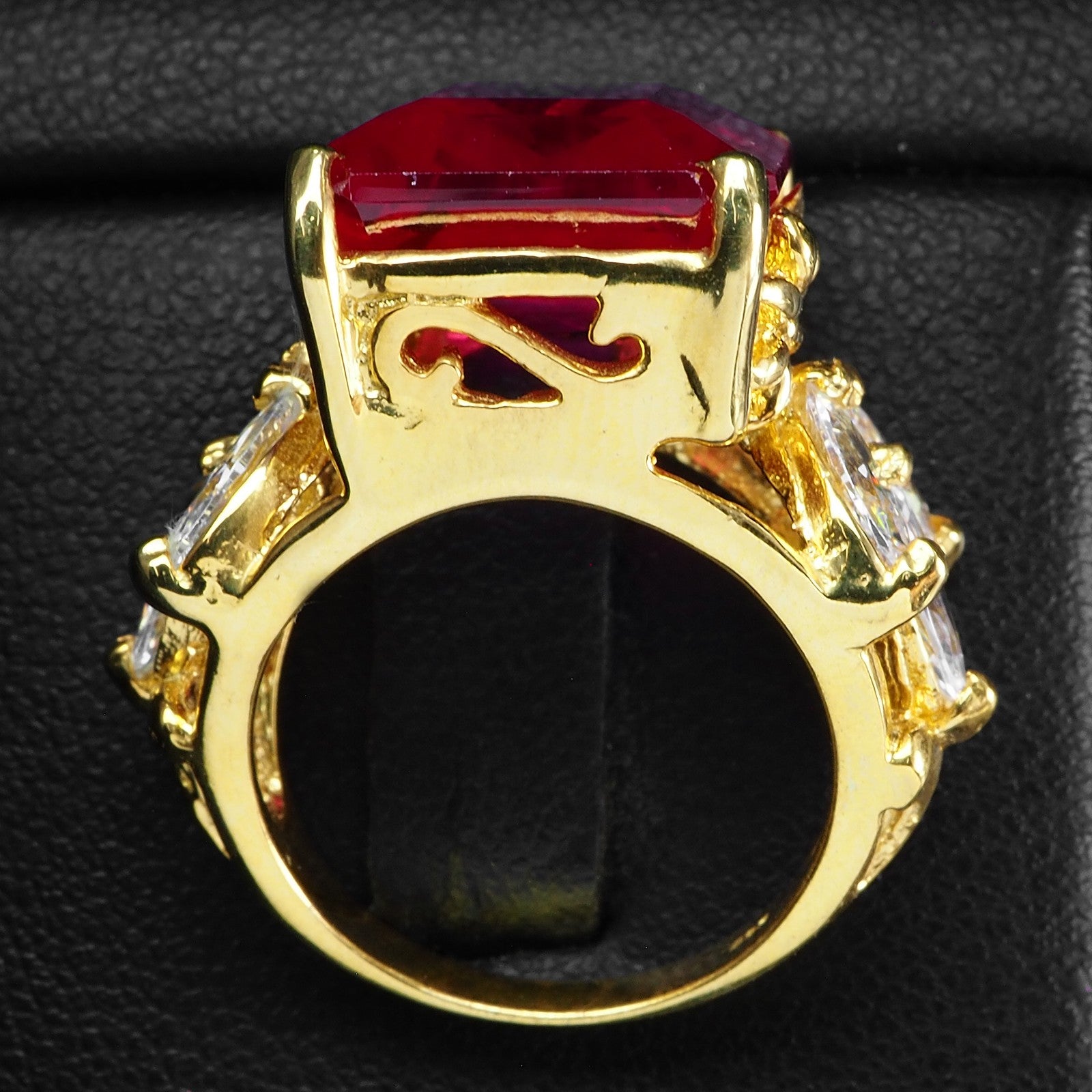 12.8 CTW Handmade Emerald Cut Ruby Solitaire Ring in 14k Gold vermeil over 925S