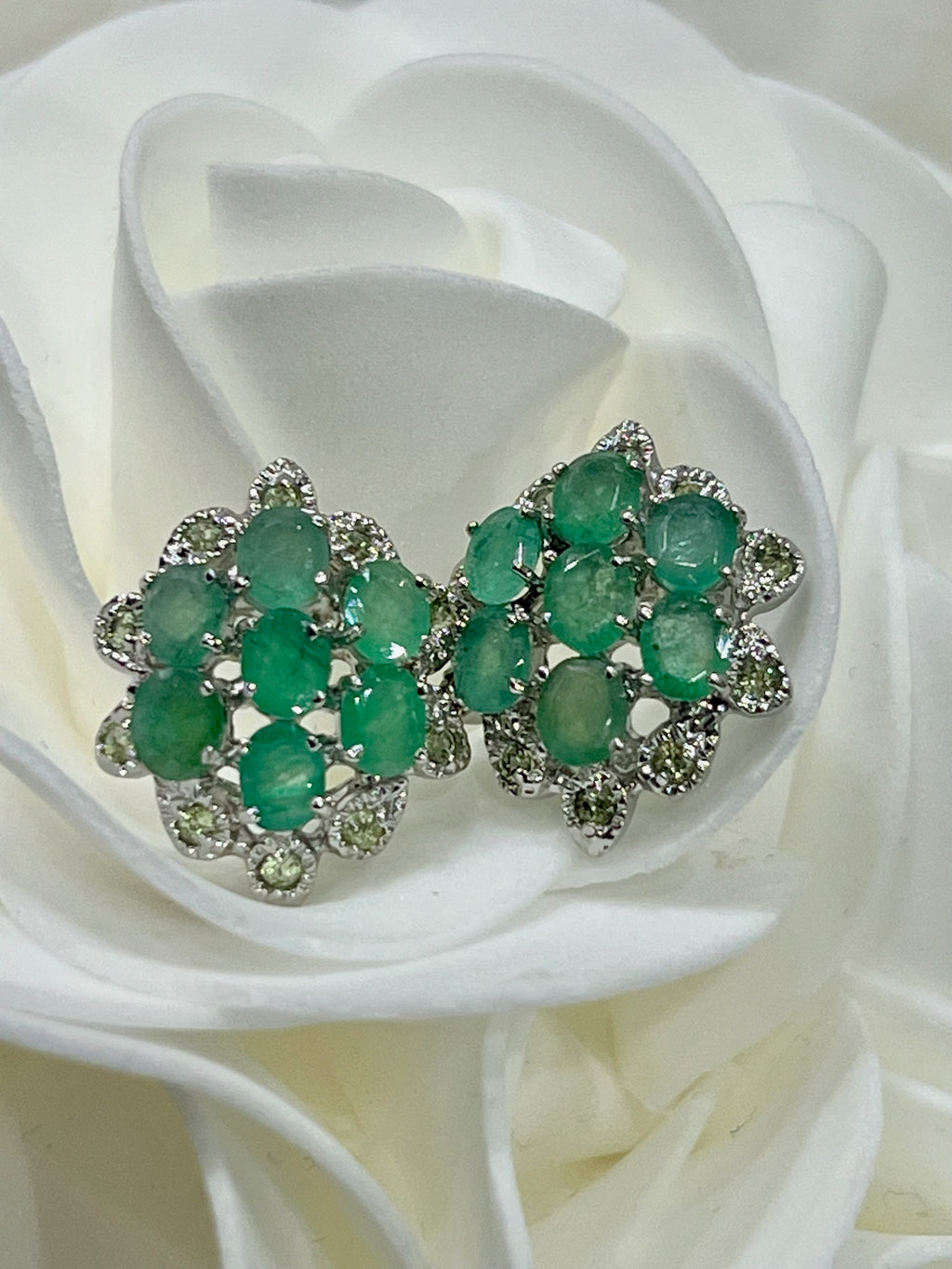 Handmade Sterling Silver Earrings with Natural Emerald & Peridot