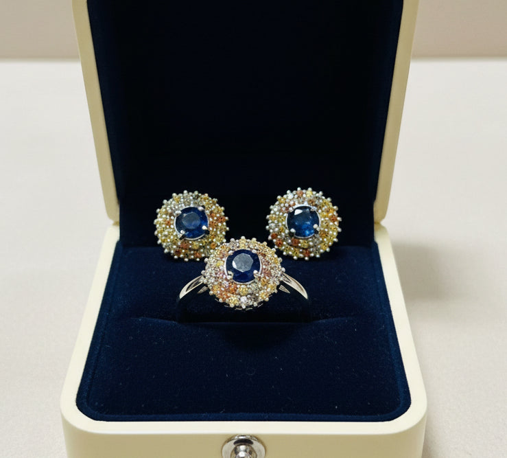 Handmade Natural Sapphire Jewelry Set- Aurelia