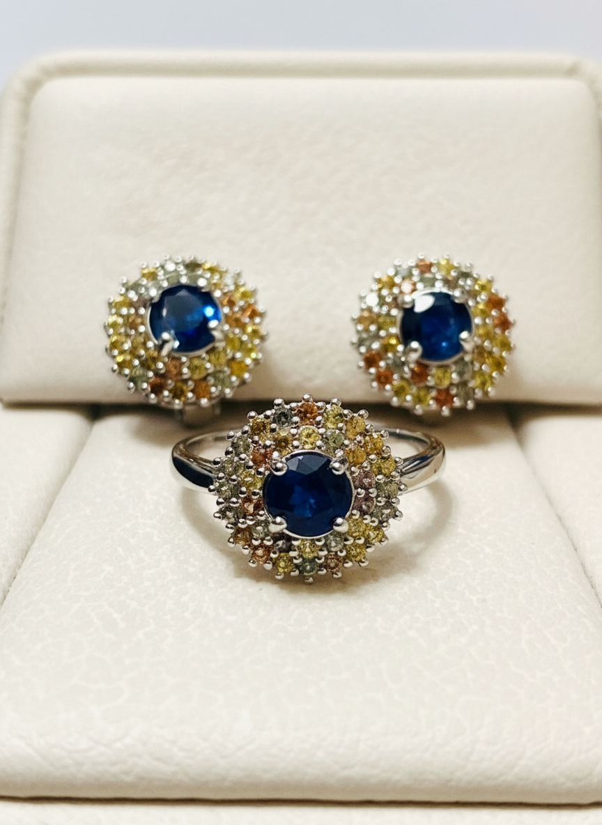 Handmade Natural Sapphire Jewelry Set- Aurelia