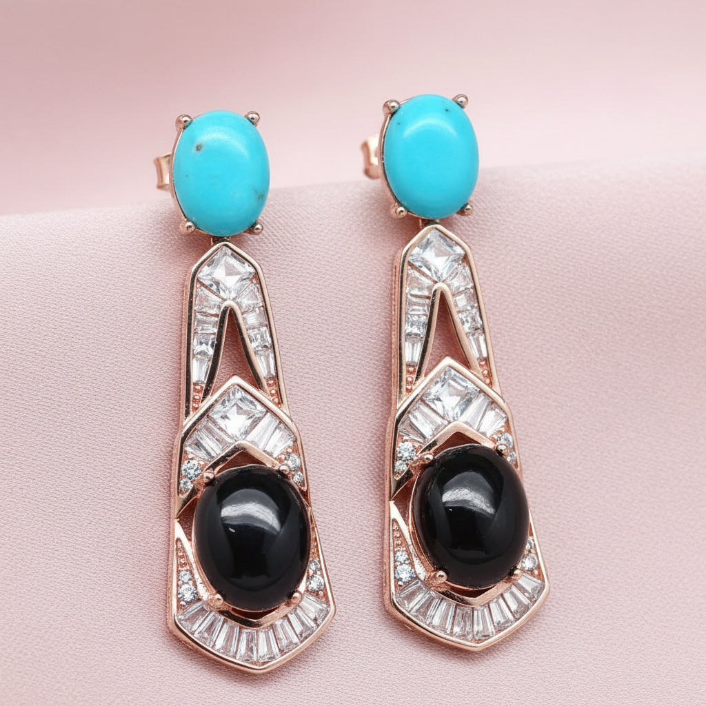 Handmade Natural Blue Sapphire and Turquoise Earrings