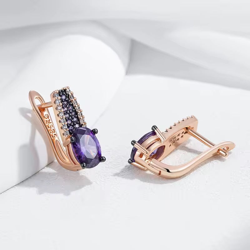 14K Rolled Gold Amethyst Gun metal Earrings