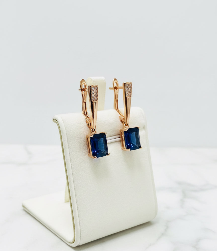 Rolled Gold Lab Created Sapphires Earrings