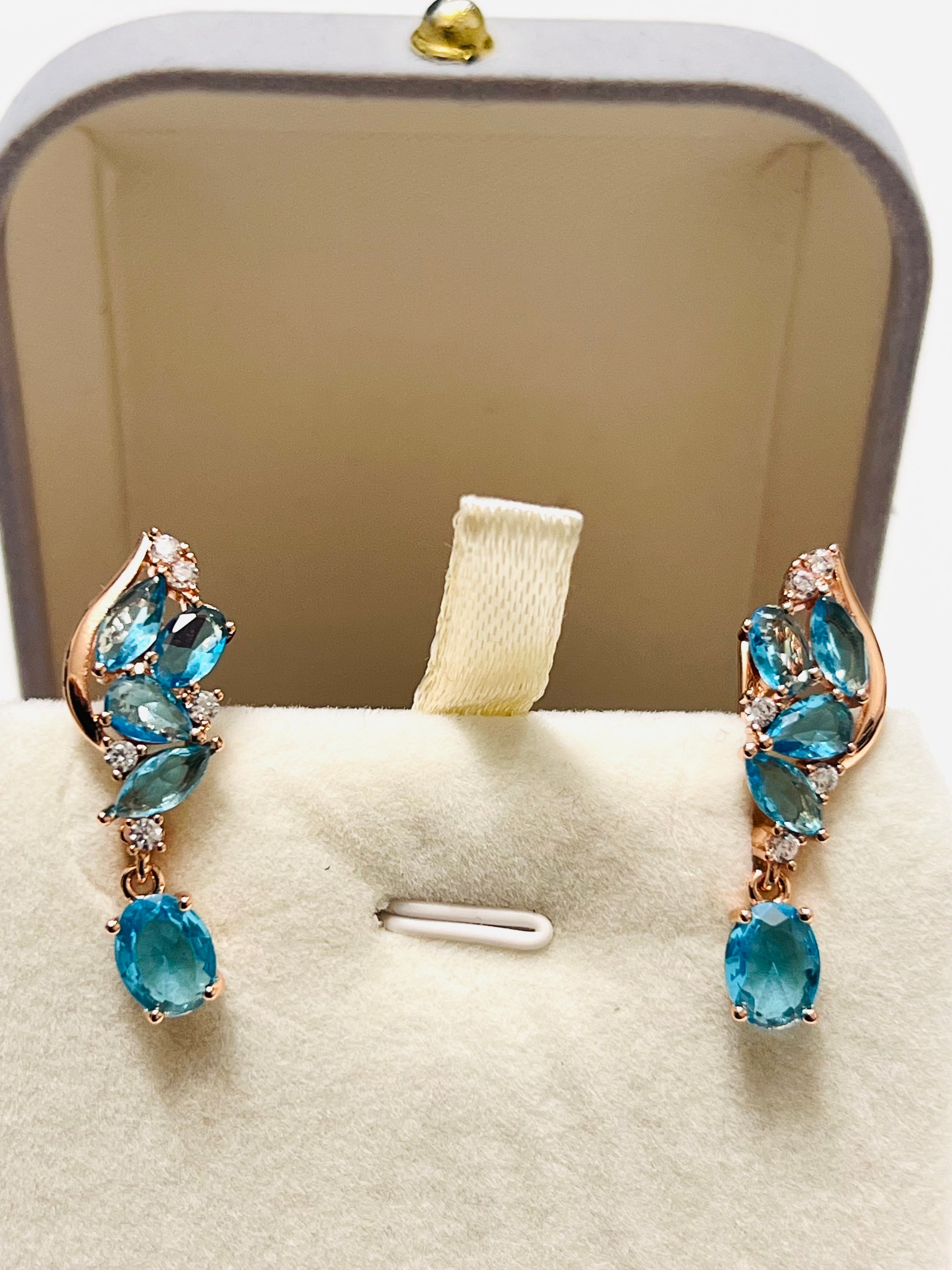 14k Rolled Gold Blue Topaz Earrings with latch backs