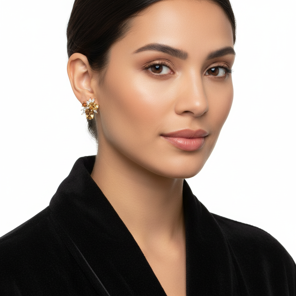 Handmade Golden Citrine Stud Earrings